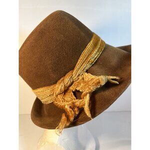 Vintage Jan Leslie Brown Hat Imported Velour Mod Theater Cosplay READ